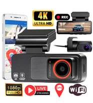 170° Ultra Geniş Açı 4K UHD Wi-Fi Ön ve Arka Araç Kamerası  G-Sensörlü Gece Görüşlü Dikiz Aynası Kamera  Park Modu, GPS Destekli (2025) + Hafıza Kartı Hediyeli