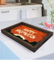 BK Gift Happy Halloween Tasarımlı Doğal Ahşap Tepsi-3