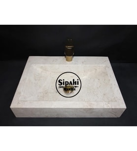 Sipahi Marble Kırçıllı Bej Mermer Batarya Çıkışlı Dikdörtgen Lavabo
