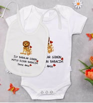 BK Kids Kişiye Özel Babalar Günü Tasarımlı Bebek Body Zıbın ve Mama Önlüğü Hediye Seti - Model 3