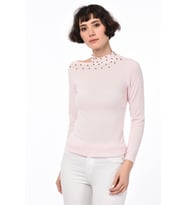 8490936 Yumoş Tek Omuzu Açık İncili Bluz PUDRA