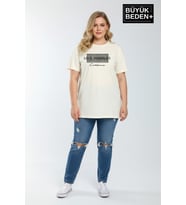 Kadın Büyük Beden Los Angeles Baskılı 3xl-6xl Bisiklet Yaka Tshırt SPR26BTSK510-18