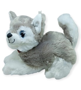 Sesli Peluş Yatan Köpek 25 cm - Gri - 1 ADET