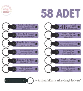 Girişimciler İçin Özel Hediye, 58'li Set, Kişiselleştirilebilir Deri Anahtarlık, Mor Menekşe & Laci (Lila - Mor)