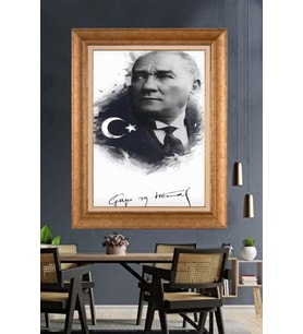 Altın Varaklı Çerçeveli Paspartulu Atatürk Tablo DC1295 (Gold)