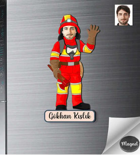 Kişiye Özel İtfaiyeci Erkek Ahşap Magnet -1