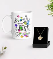 BK Gift Kişiye Özel Öğretmenler Günü Beyaz Kupa ve İsimli Papatya Kolye Hediye Seti- 15, Öğretmene Hediye, Öğretmenler Günü