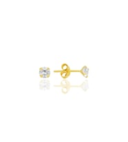 Gümüş zirkon taşlı,altın yaldızlı, yuvarlak kesim 4 mm tektaş küpe SGTL12745GOLD