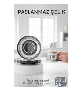 Paslanmaz Çelik Çay Tabağı Seti - Premium 304 Kalite  18 Parça Lüks Aynalı Parlaklık ve Modern Tasarım