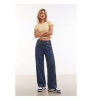 Kadın Yüksek Bel Bağcıklı Wide Leg Mavi Jean Pantolon
