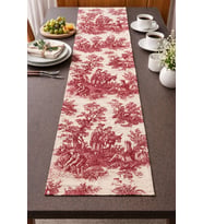 Toile de Jouy  %100 Pamuk Dekoratif Masa Runner 40x110 cm (Kırmızı)
