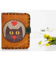 Kedi Aski Figürlü Küçük Cüzdan Etnik Bohem Retro Style - Hardal
