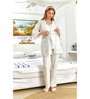 Cossy By Aqua 22501 Fistolu Hamile Lohusa Pijama Sabahlık Takım (Ekru)