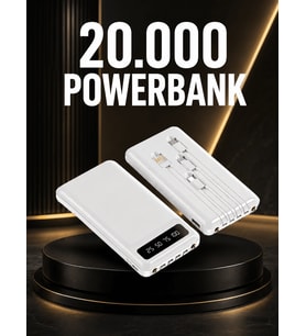 20.000mAh PD Powerbank LED Işık LCD Ekran Dahili Kablo Çoklu Giriş Yeni Nesil