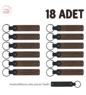 Açık Kahve & Siyah, Öğrencilerin Birlikte Paylaşabileceği, 18'li Anahtarlık Set, İsme Özel Hatıra