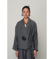 Kadın Gül Detaylı Yandan Bağlamalı Düz Renk Kimono-Ceket (Antrasit)
