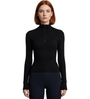Kadın Fermuarlı Dik Yaka Uzun Kollu Esnek Örme Bluz Vücuda Oturan Basic Siluet Cool & Comfort Tarzı