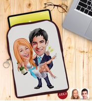 BK Gift Kişiye Özel Evleniyoruz Karikatürlü Taşınabilir Koruyucu Tablet Kılıfı & Organizer Çanta - Bordo-4