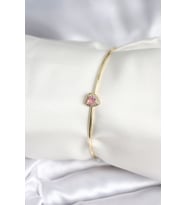 Pembe Zirkon Taşlı Kalp Model Gold Renk Kadın Bileklik - TJ-BB8001