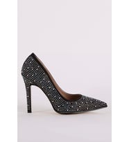 Shiny Model Gümüş Pullu Stiletto Siyah