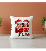Karikatürlü Çift Noel Anne Baba Yılbaşı Yastığı Kişiye Özel