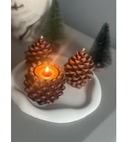 Kozalak Mum, Kozalak Mumluk ve Sunumluk  Dekoratif Hediyelik Set