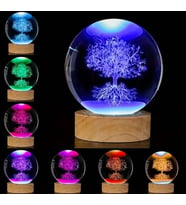 Dekoratif Ağaç Tasarımlı Ahşap Altlıklı Işıklı Cam Küre Orta Boy (RGB)