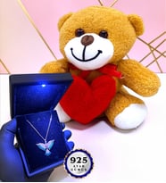 Premium 925 Ayar Işıklı Kutusunda Gümüş Zümrüdü Anka Kuşu Kolye ( Kalpli peluş ayıcık hediyeli)