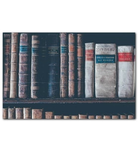 Kitaplıkta Deri Kaplı Kitap Görseli MDF Tablo
