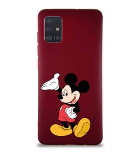Samsung Galaxy A51 Soft Premier Kapak Mickey Mouse-C Tasarımlı Silikon Kılıf - Mürdüm (Şeffaf)