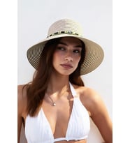 Kadın Boho İşlemeli Hasır Şapka - Bej