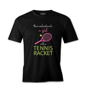 Tenis - Kız Pembe Raket Siyah Erkek Tshirt