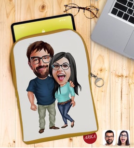 BK Gift Kişiye Özel Sevgililer Karikatürlü Taşınabilir Koruyucu Tablet Kılıfı & Organizer Çanta - Sarı-109