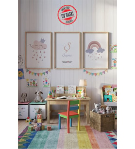UV Baskılı Çocuk Odası 3'lü Ahşap MDF Tablo Seti - V11