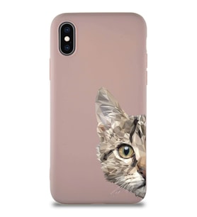 Apple iPhone X Soft Premier Kapak Catface Tasarımlı Silikon Kılıf - Pudra (Şeffaf)