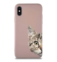 Apple iPhone X Soft Premier Kapak Catface Tasarımlı Silikon Kılıf - Pudra (Şeffaf)