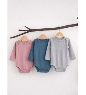 Civil Baby 3 lü Basıc Uzun Kol 0-36 Ay Çıtçıtlı Badi - Gri