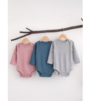 Civil Baby 3 lü Basıc Uzun Kol 0-36 Ay Çıtçıtlı Badi - Gri