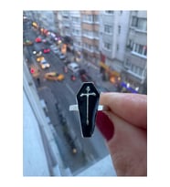 Gotik Tabut Şekil Gümüş Siyah Ayarlanabilir Gothic Tarz Kadın Yüzük