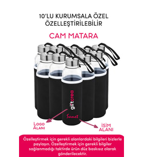Kurumsala Özel Kılıflı Cam Matara , Özelleştirilebilir 10lu Kılıflı Cam Matara 470 ML Borosilikat