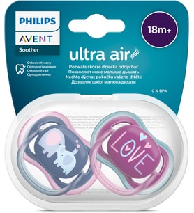 Avent Ultra Air Emzik, 18 Ay+, Kız Bebekler için, 2'li Paket, Ortodontik Silikon, Geniş Hava Delikli, Mikrodalga Sterilize Edilebilir, BPA İçermez, Taşıma Kutulu, SCF349/22