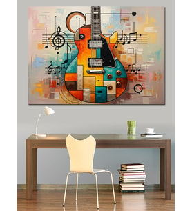 Gitar Enstrümanları Soyut Çizim Dekoratif Kanvas - Mdf Ahşap Tablo