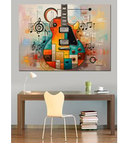 Gitar Enstrümanları Soyut Çizim Dekoratif Kanvas - Mdf Ahşap Tablo