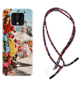 Tecno Camon 16 18P Pova Kılıf Boyun Asklı Rasta Silikon Gerçek Çiçekler 1743