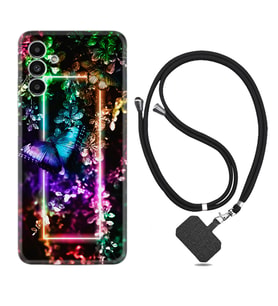 Samsung A23 A31 A32 A50 A51 A52 A53 A70 Kılıf Boyun Askılı Silikon Butterfly Neon 1684