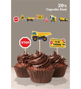 İş Makinaları Cupcake Süsü Kürdanlı *Kalın Kağıt