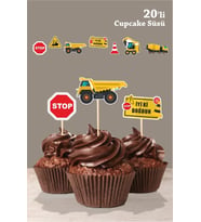 İş Makinaları Cupcake Süsü Kürdanlı *Kalın Kağıt