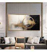 Yağlı Boya Dokulu Tablo Siyah Altın Gold Soyut Altın Çerçeveli U08049
