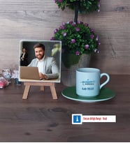 Su Ürünleri Mühendisi Fotoğraflı Dekoratif Taş, Ahşap Altlıklı Türk Kahvesi Fincanı Hediye (Model 9)