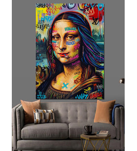 Renkli Monalisa Yüz Soyut Portre Dekoratif Kanvas - Mdf Ahşap Tablo